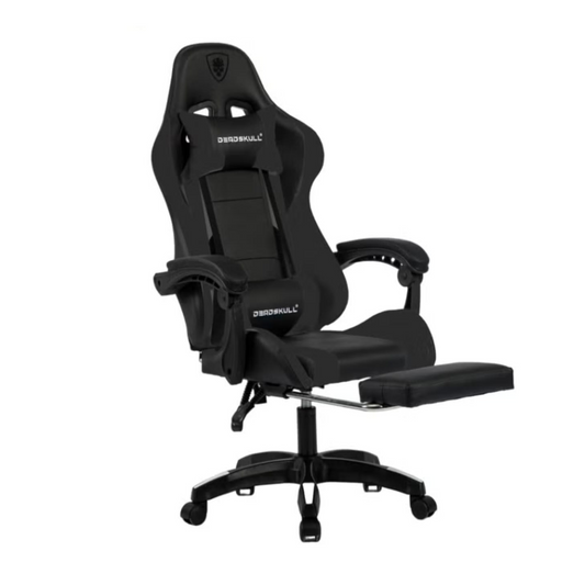 Dead Skull Ergonomic Gaming Chair with Footrest and Headrest - Black