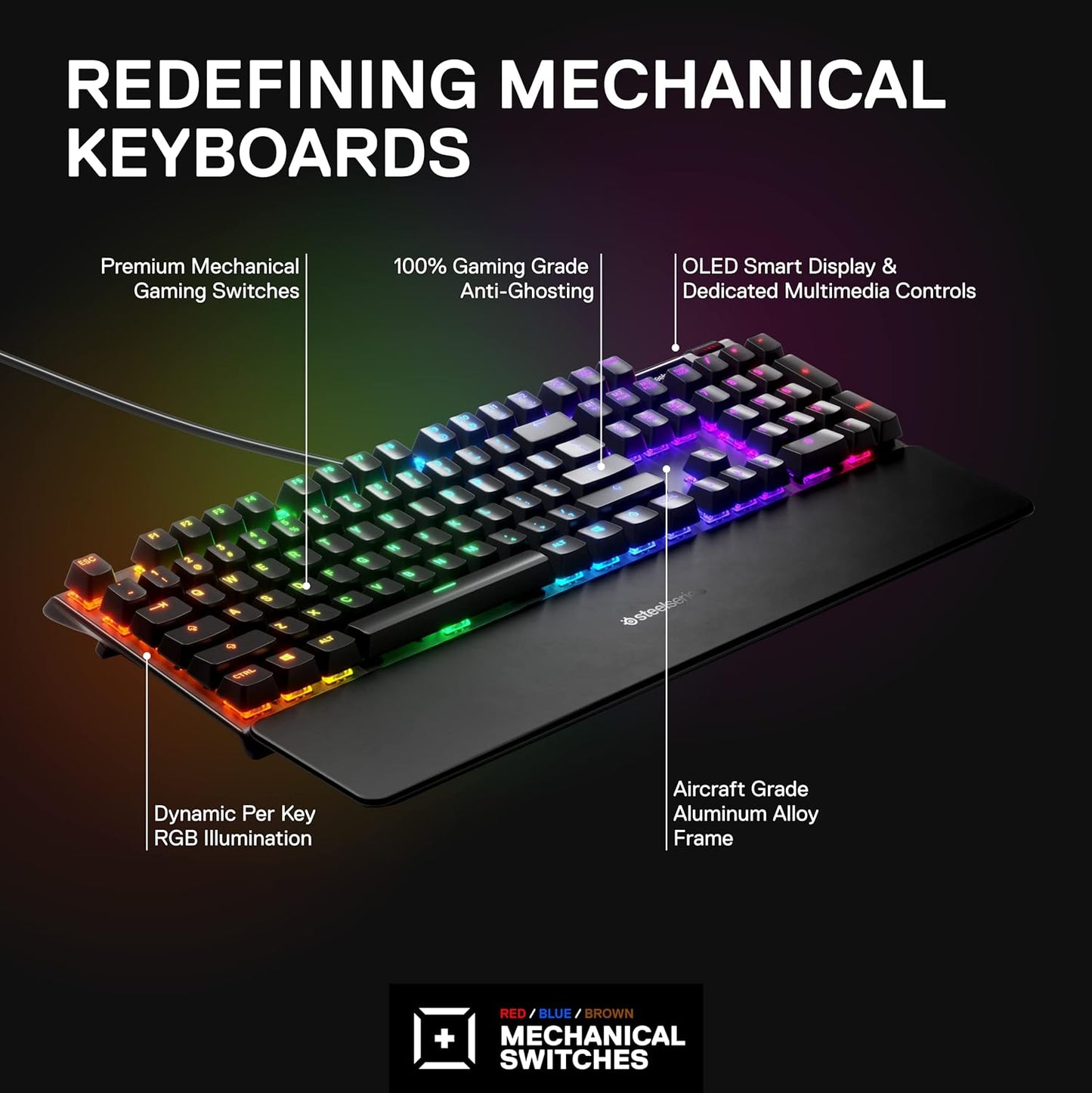 SteelSeries Apex 7 - Mechanical Gaming Keyboard with OLED Smart Display and Red Switches