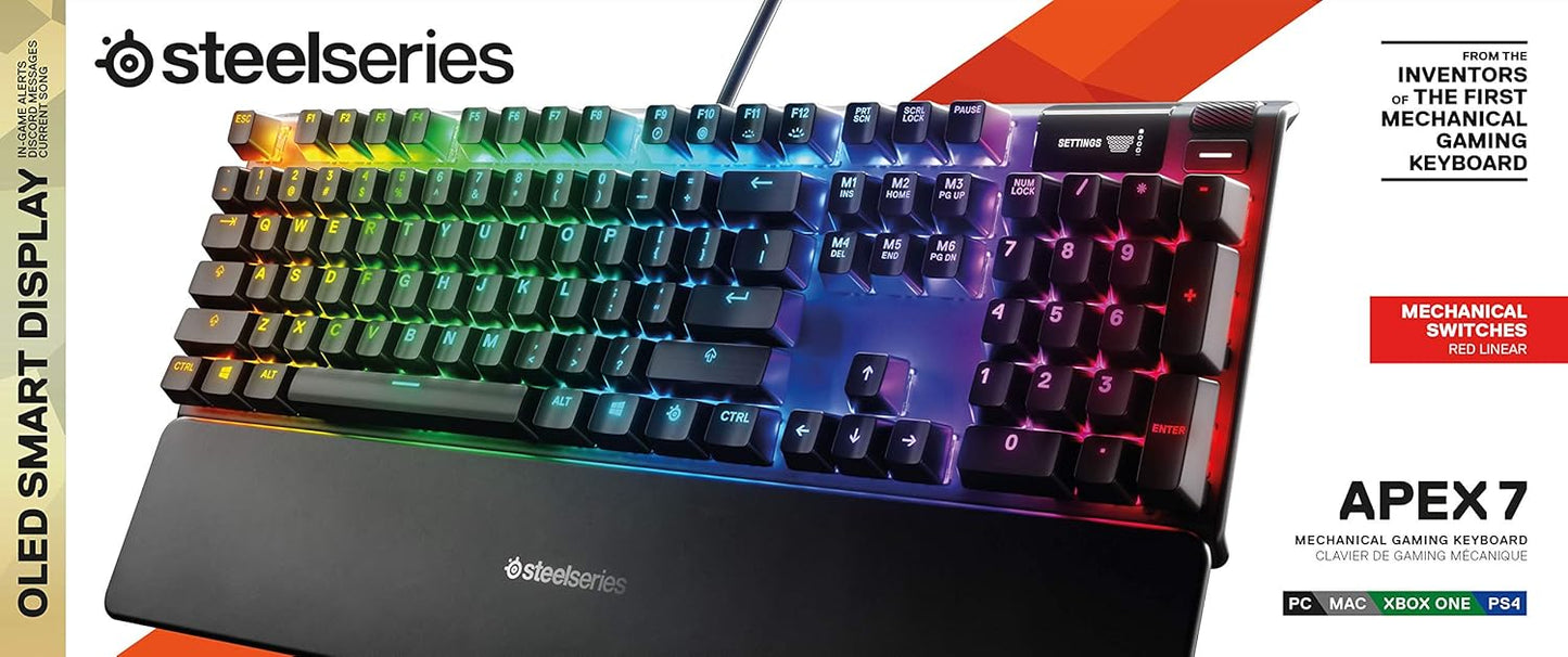 SteelSeries Apex 7 - Mechanical Gaming Keyboard with OLED Smart Display and Red Switches